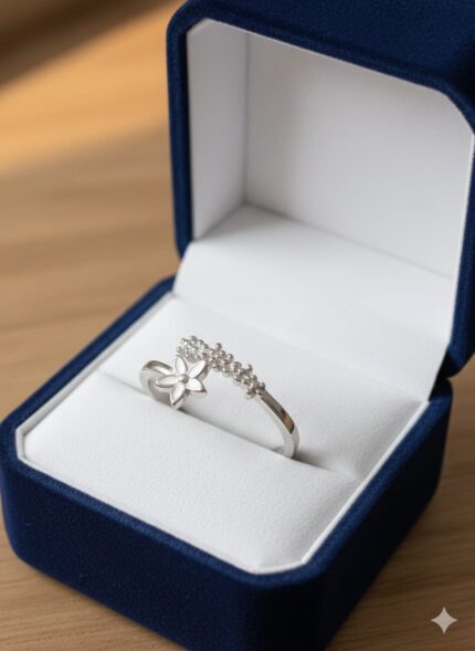 Open Flower Bypass Silver Ring