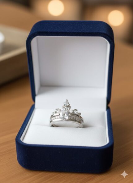 Solitaire Crown Silver Ring
