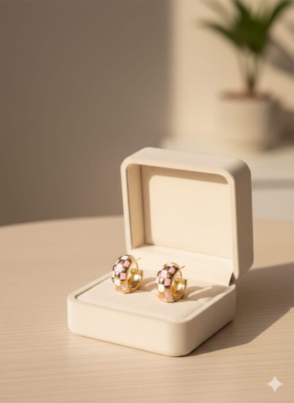 Enamel Chess Hoop Earrings