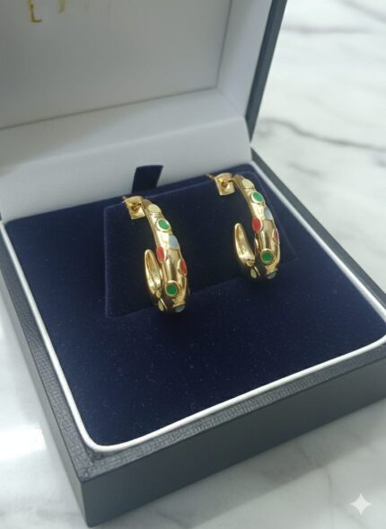 Gold enamel hoop earrings